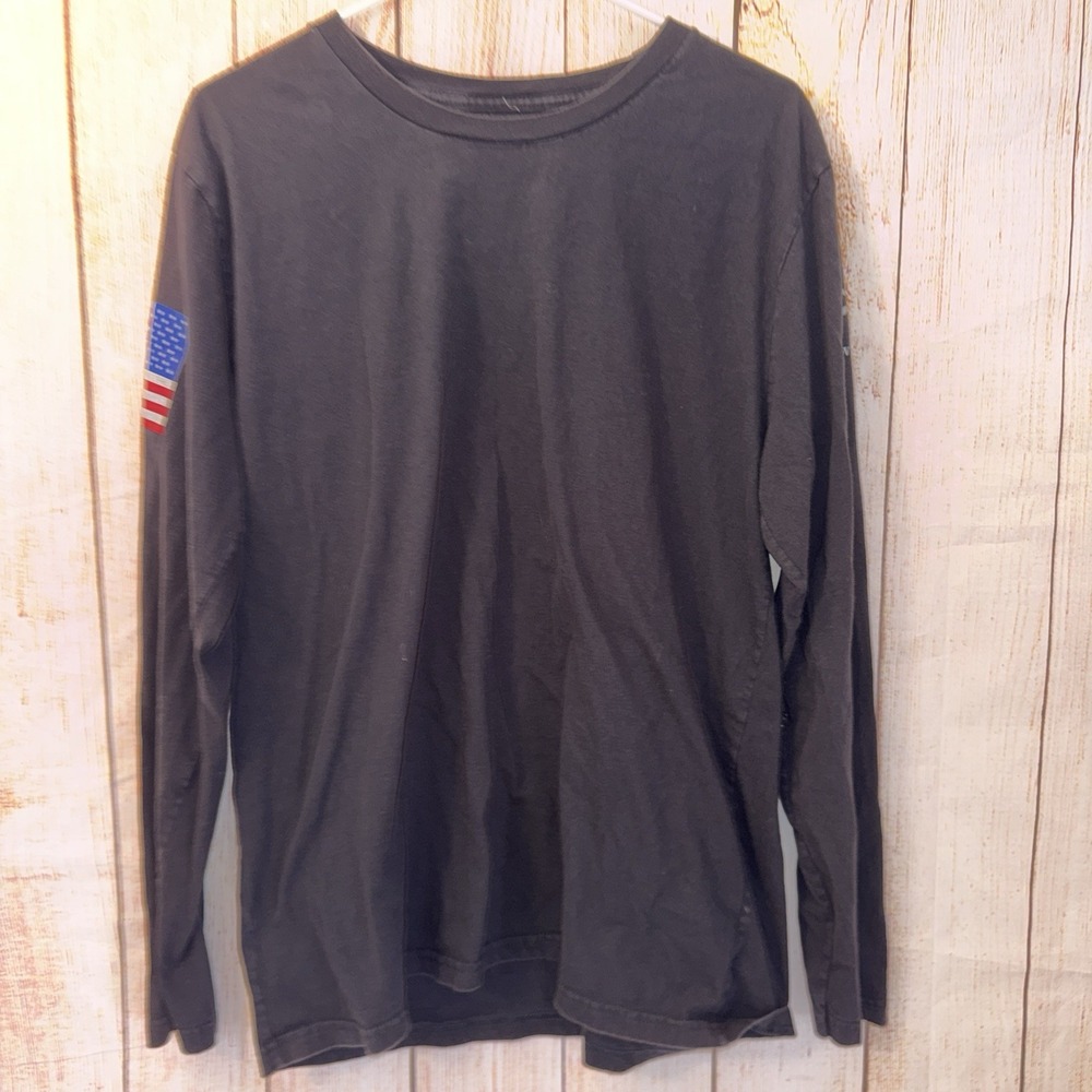 Grunt style Basic Long Sleeve T Shirt- Black, Flag On Arm, Sz XL